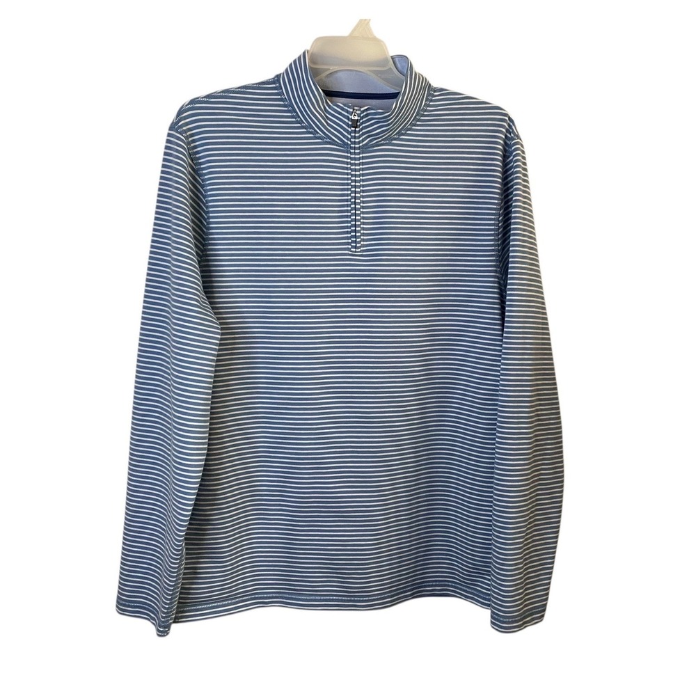 J Crew Performance Mens XL Blue White Stripe Quarter Zip Pullover Sweater